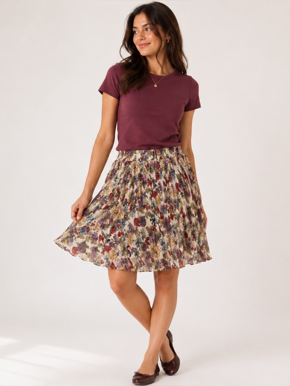 Vintage 90s Botanical Floral Pull On Crinkle Skirt Small